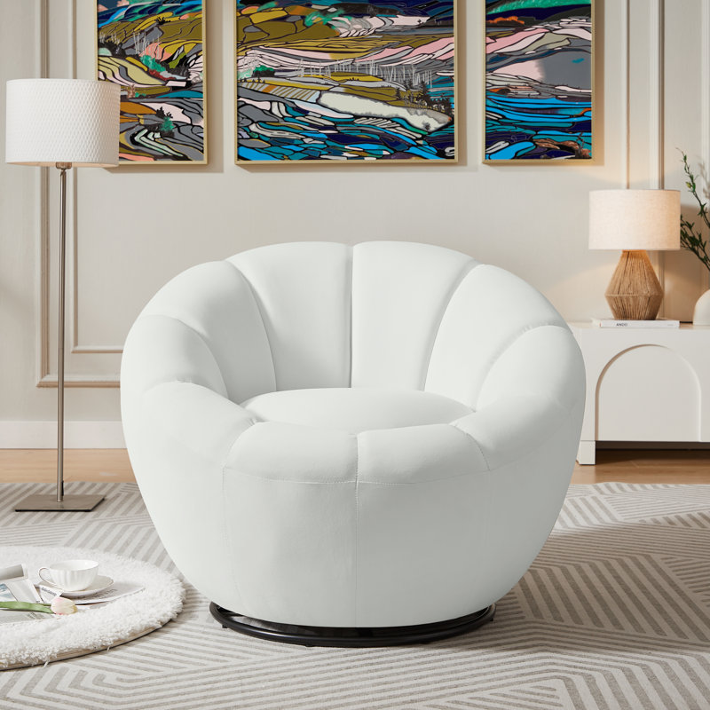 Fauteuil d'appoint pivotant rembourré, Velours blanc
