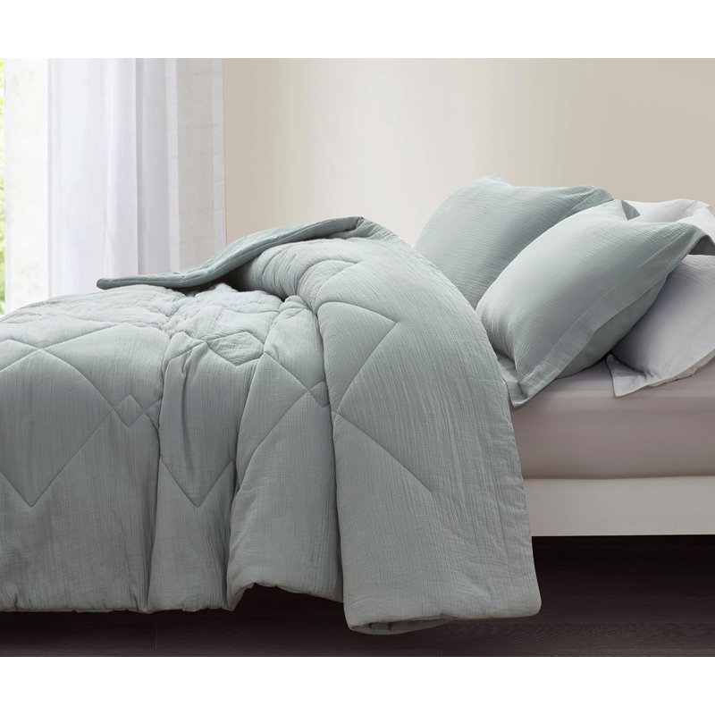Skye Cotton Gauze Thin Comforter Set, Oversized King Comforter + 2 King Shams, Blue