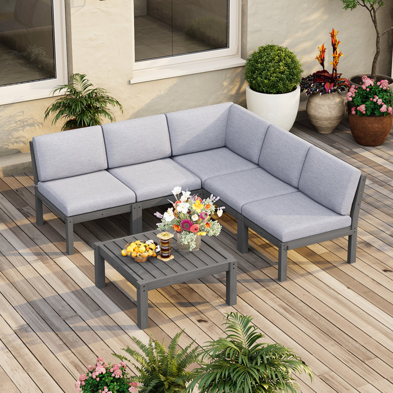 5 - Person Outdoor HIPS Patio Conversation Furniture Set, Gray, Light Gray Cushion/Gray Frame