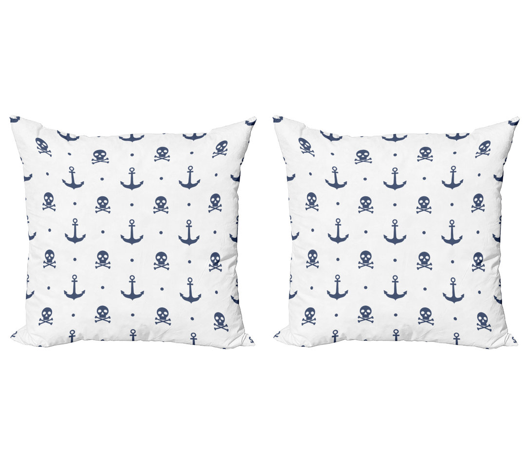 Dekokissen Kissenbezug, Anker und Schädel-Knochen, Ozean, Navy blau