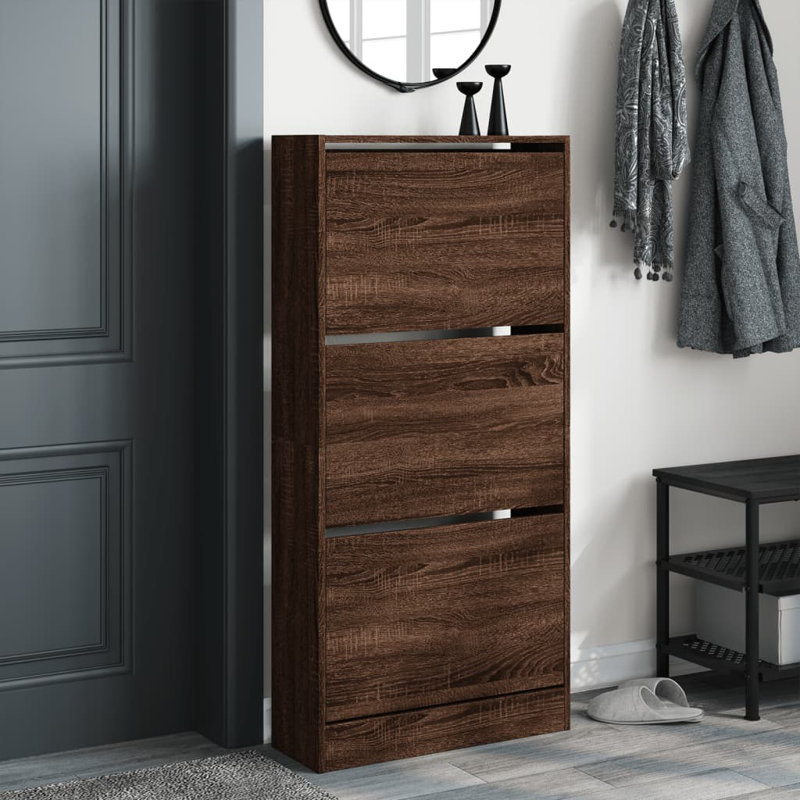 6 Pair Shoe Storage Cabinet, Brown Oak