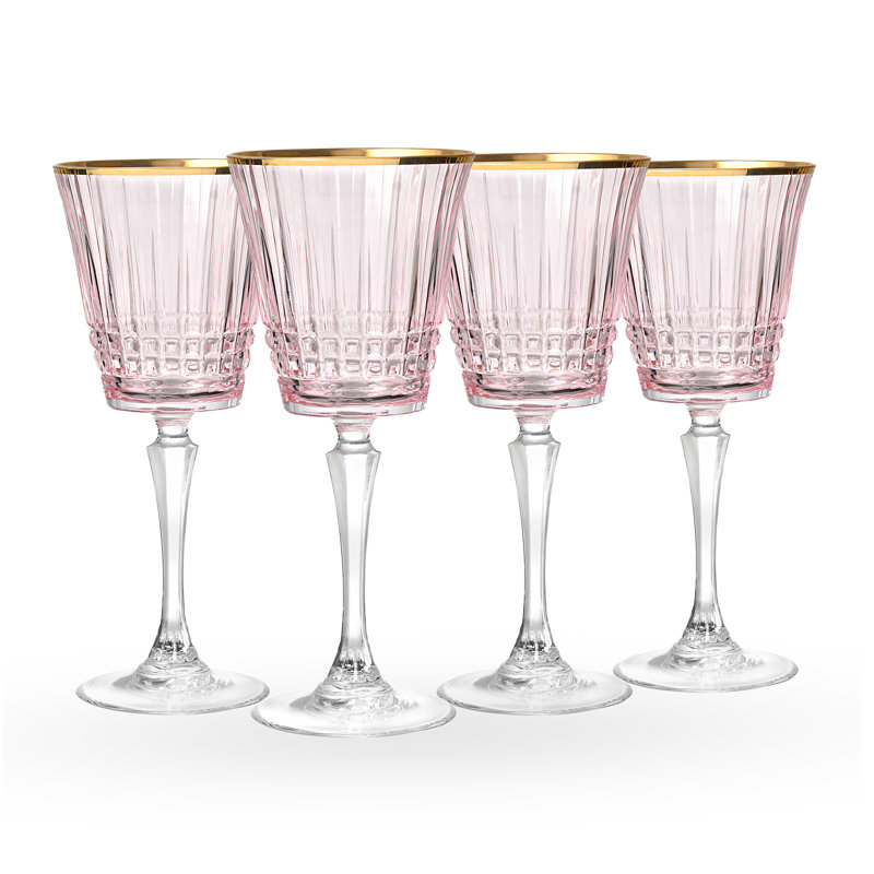 Cristine Gold Rim White Wine Glass, Set Of 4, Pink