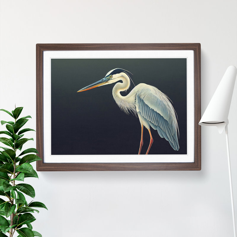 Select Heron Bird - Framed Print, 46cm H x 64cm W x 2cm D, Walnut 