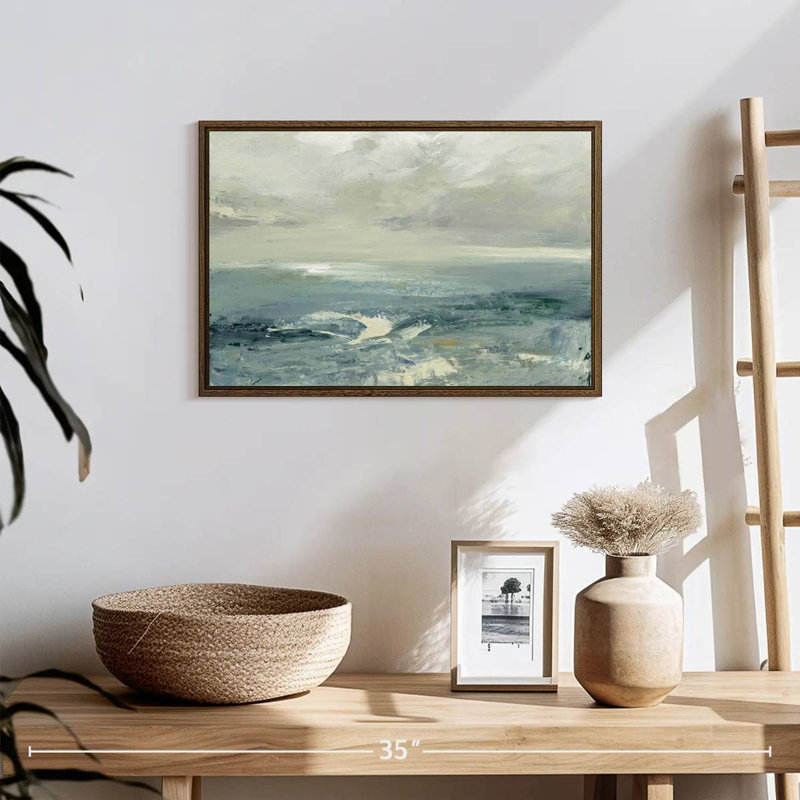 Vagues de plage d'été, 19 po x 13 po, Cadre flottant noyer