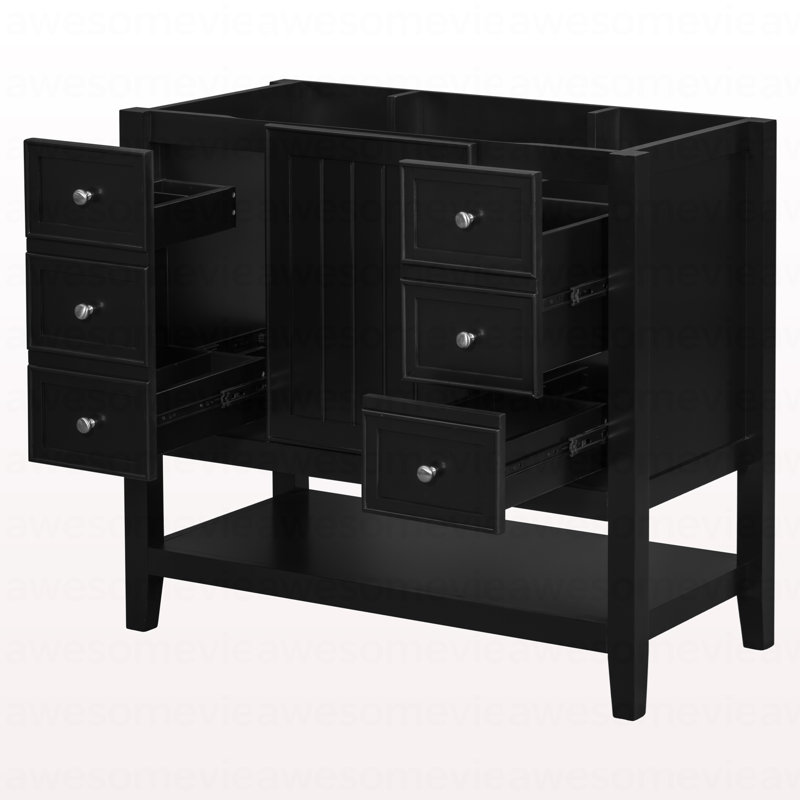 Meuble-lavabo 36 po sans lavabo, base d'armoire seulement, une armoire et trois tiroirs, noir