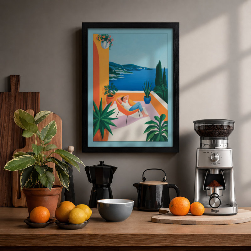 Seaside Reverie Coastal - Framed Print, A2 - 59.4 x 42.0 cm, Black