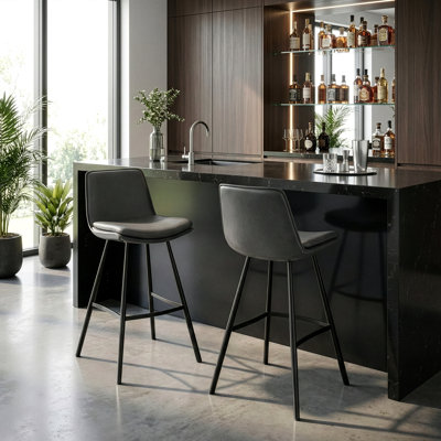 Upholstered Faux Leather Counter Stool with Iron Frame