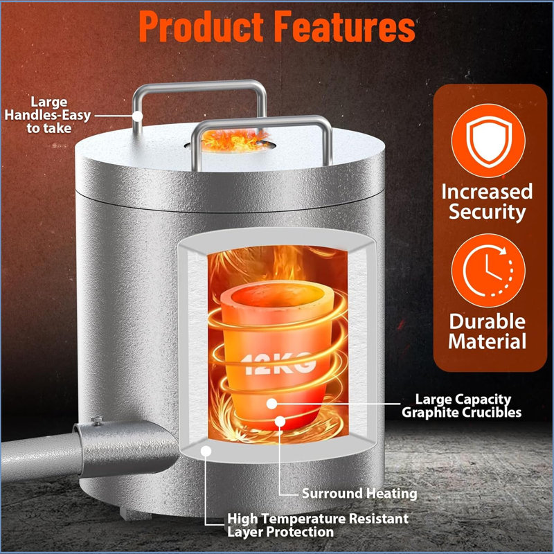 Propane Melting Furnace Kit 12kg Smelting Furnace Kit 1482°c/2700°f With Crucibles & Tongs Kiln,stainless Steel Smelter For Metal Scrap Recycle,gold Copper Silver Aluminum Metal Casting Machine