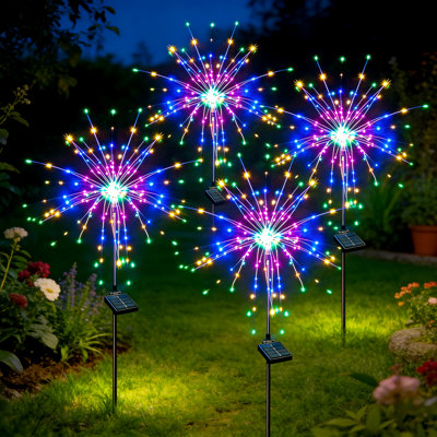 8 Modes Solar Outdoor Firework Lights 120 LED Waterproof Landscape Lights for 4th of July Decorations