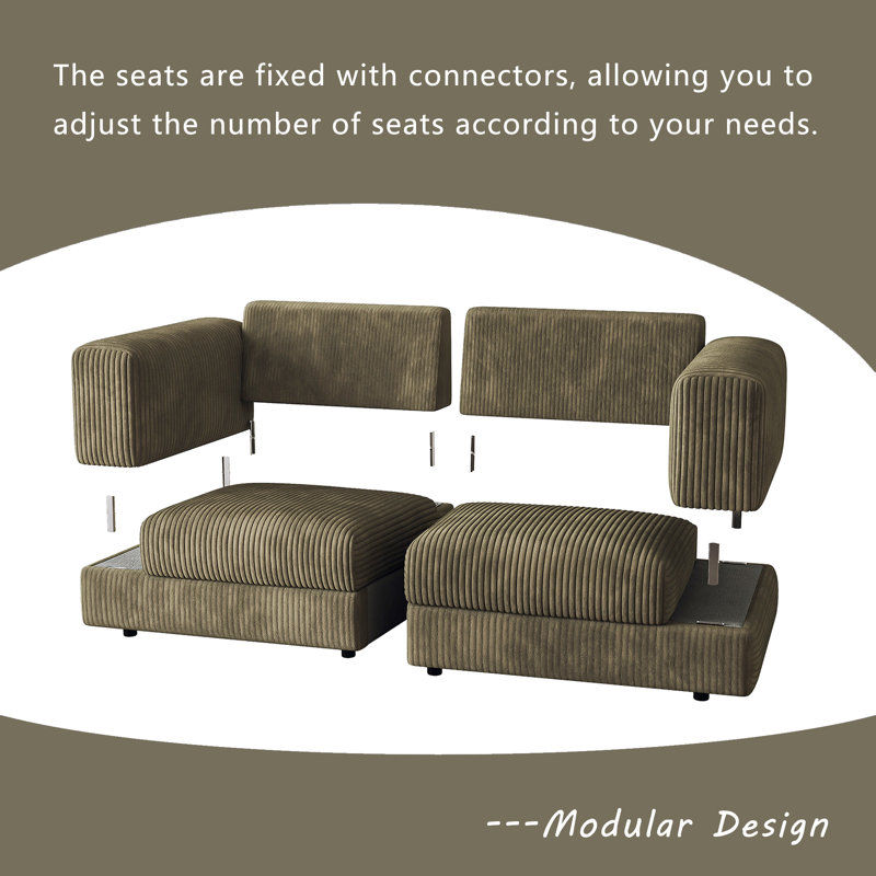 Edenburg Modern Corduroy Sofa, Modular Sectional Upholstered Couch with Soft Pillows Backrest and Deep Seat for Living Room