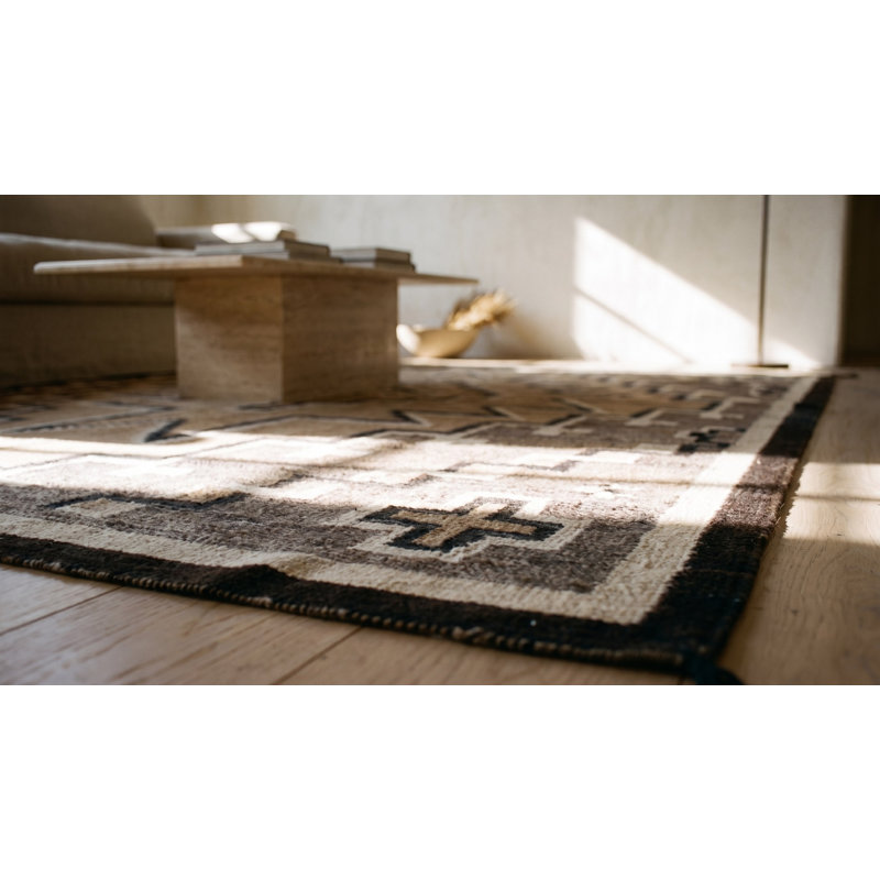 Neutral Color Antique Tribal Geometric Flatwoven Native American Navajo Rug