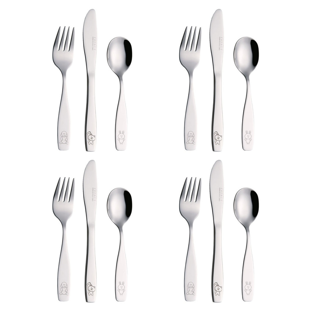 Children''s Cutlery Stainless Steel 12Pcs Set/Kids Cutlery/Toddler Utensils/Flatware - 4 X Forks, 4 X Safe Dinner Knives, 4 X Dinner Spoons - Engraved