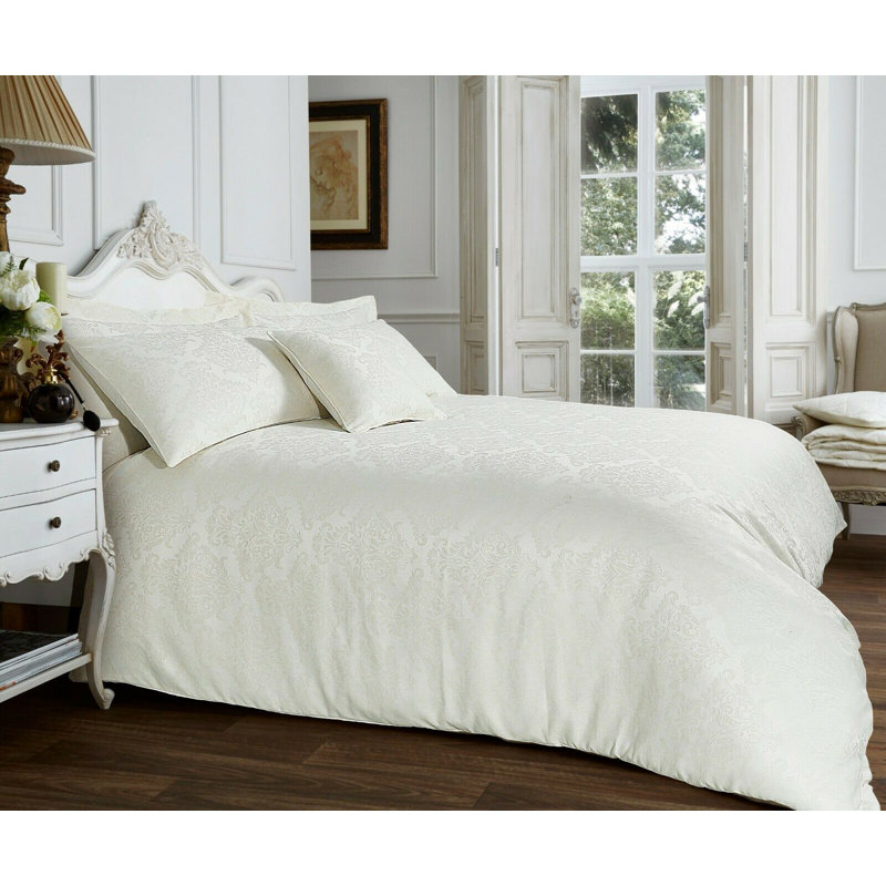 Addyston Damask Duvet Cover Set with Pillowcases Included, Double - 2 Standard Pillowcases, Cream