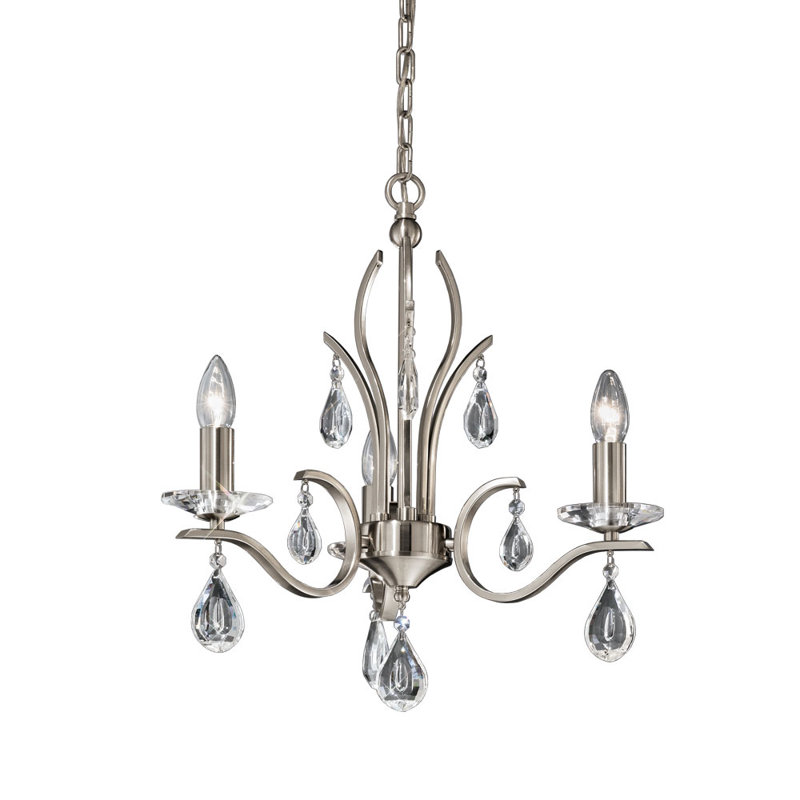 3 - Light Candle Style Chandelier, Satin Nickel