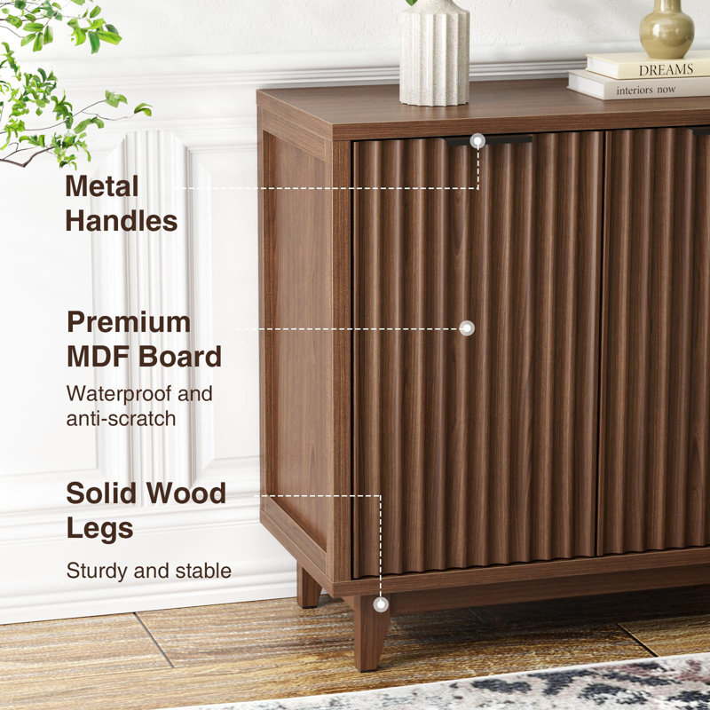 Multifunctional  Storage Cabinet with 2 Door, Walnut/Black, 31.4" H x 31.4" W x 15.3" D