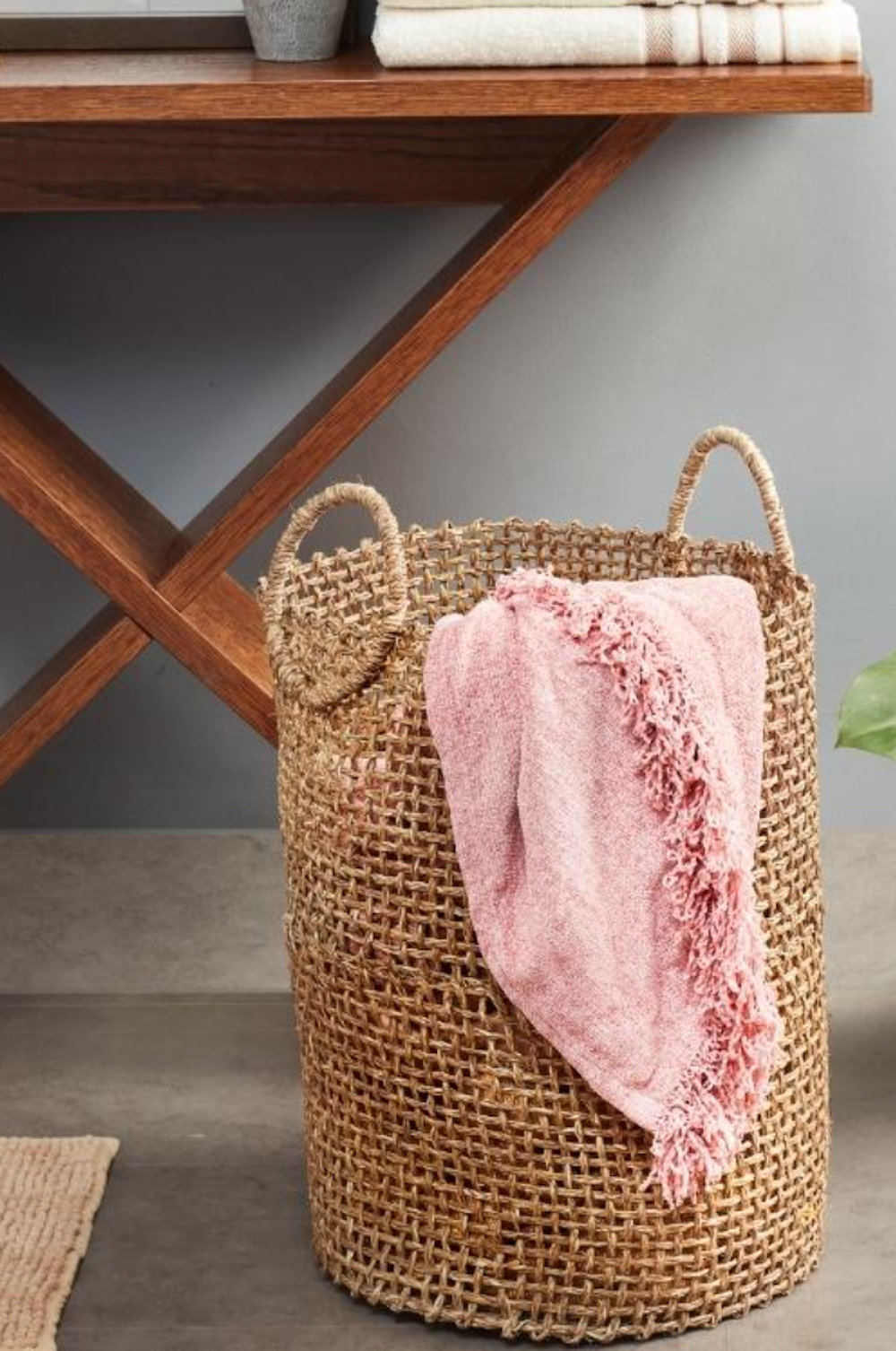Handwoven Seagrass Decorative Basket, Ivory