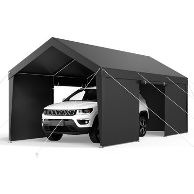 12x20ft White Car Canopy Carport With Sidewalls, Heavy Duty For Rv, Spacious 10x20 Ft Portable Garage, - Waterproof, Galvanized Steel Frame, Removable Sidewalls And Zipper Door Multiple Vehicles,
