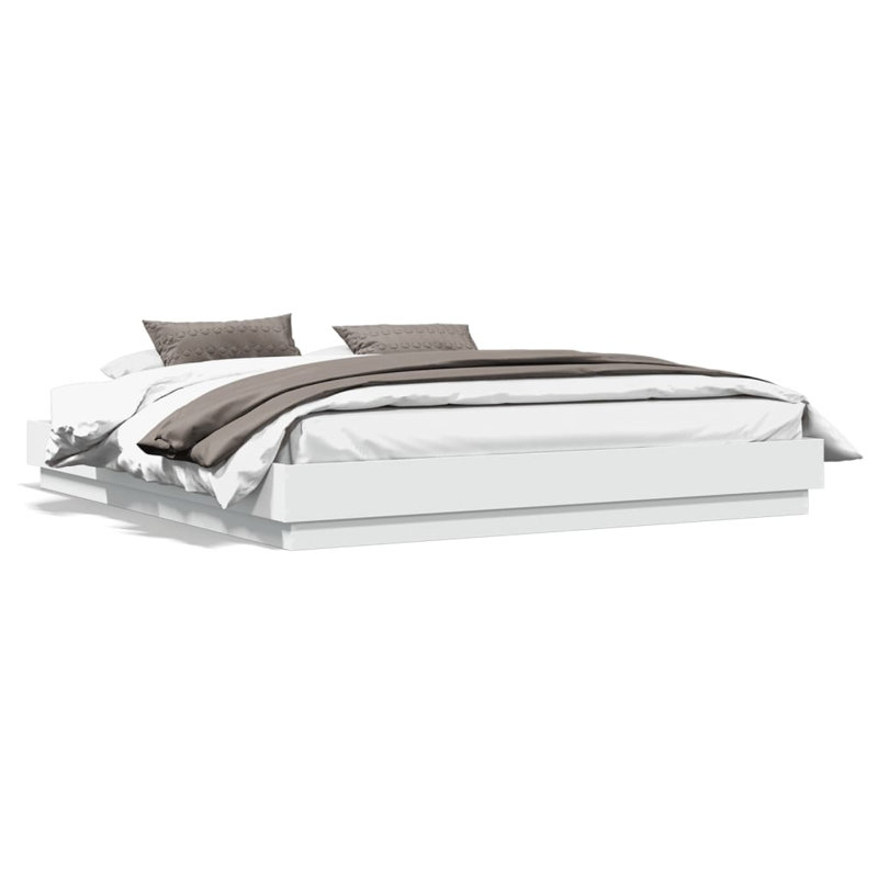 17 Stories Bed Frame With LED Lights , UK Super King - 180 x 200 cm, White