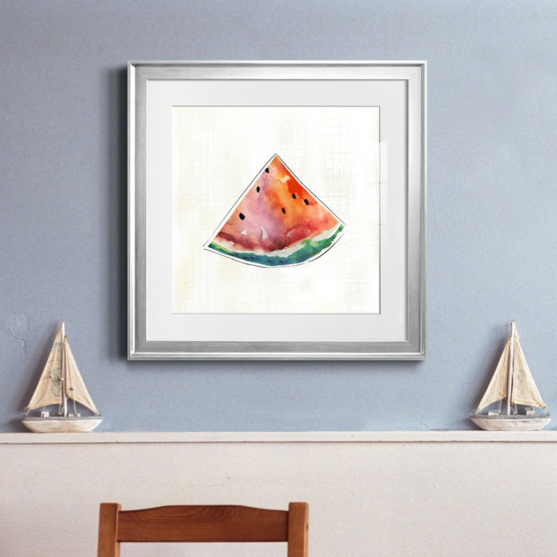 Happy Melon - peinture encadrée, Cadre argenté, H 17,5 po x l 17,5 po x P 1,5 po