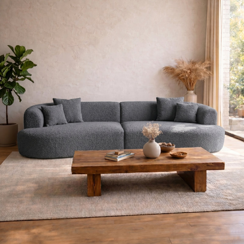 Canapé modulaire courbé en forme de nuage à 4 places Boneless, Gris bouclé