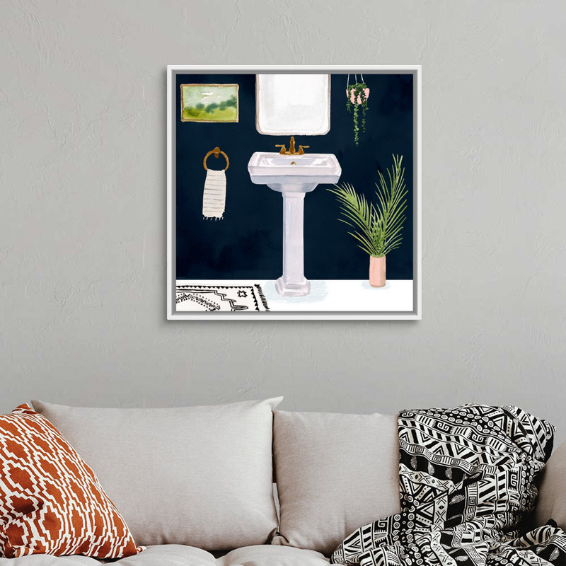 Boho Bath Sinks I - reproduction d'art sur toile, Cadre flottant blanc, H 31,7 po x l 31,7 po x P 1,75 po