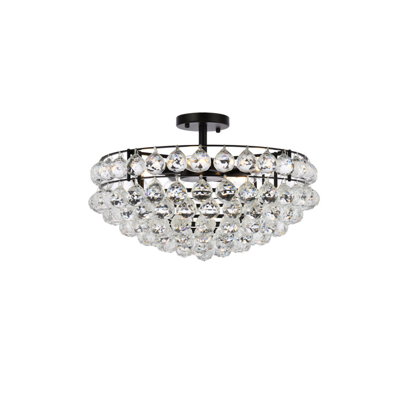 Plafonnier encastré en cristal 5 lumières à intensité variable Kieron , Noir, H 12 po x l 20 po x P 20 po