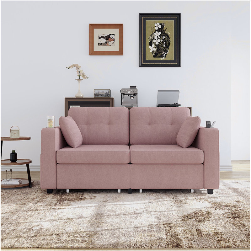 Canapés de salon, ensemble de canapé, canapé 3 places, charge USB, structure en bois, facile à installer, avec rangement, station de charge, porte-gobelet, canapés modulaires modernes pour le salon, appartement, tissu chenille