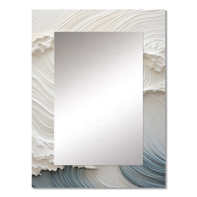 White And Blue Wave Papercut Style I - Waves Mirror, White Decorative Wall Mirror, Printed Metal Art