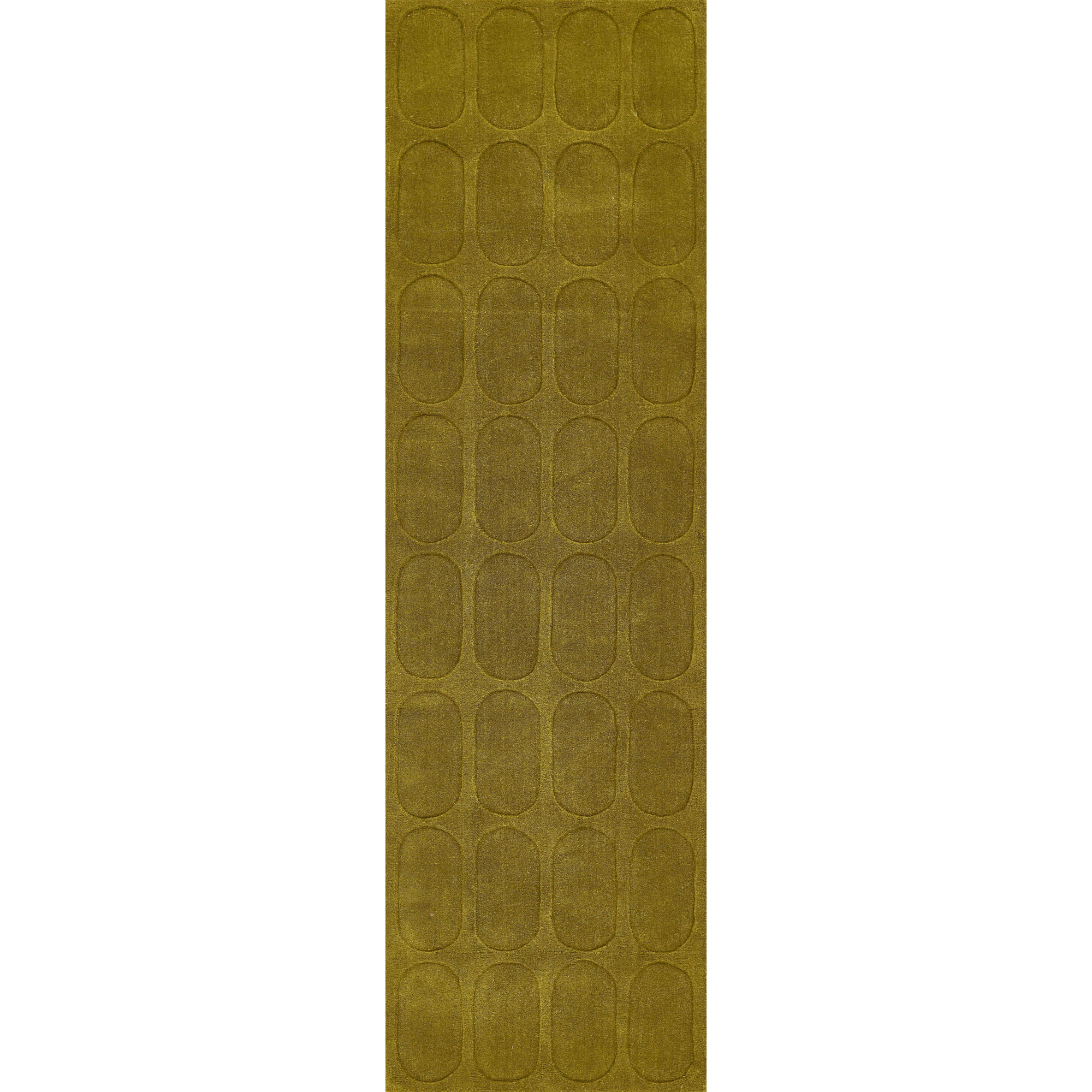  Contour Hand Woven Wool Geometric Light Olive Area Rug, Runner 2'3" x 8'