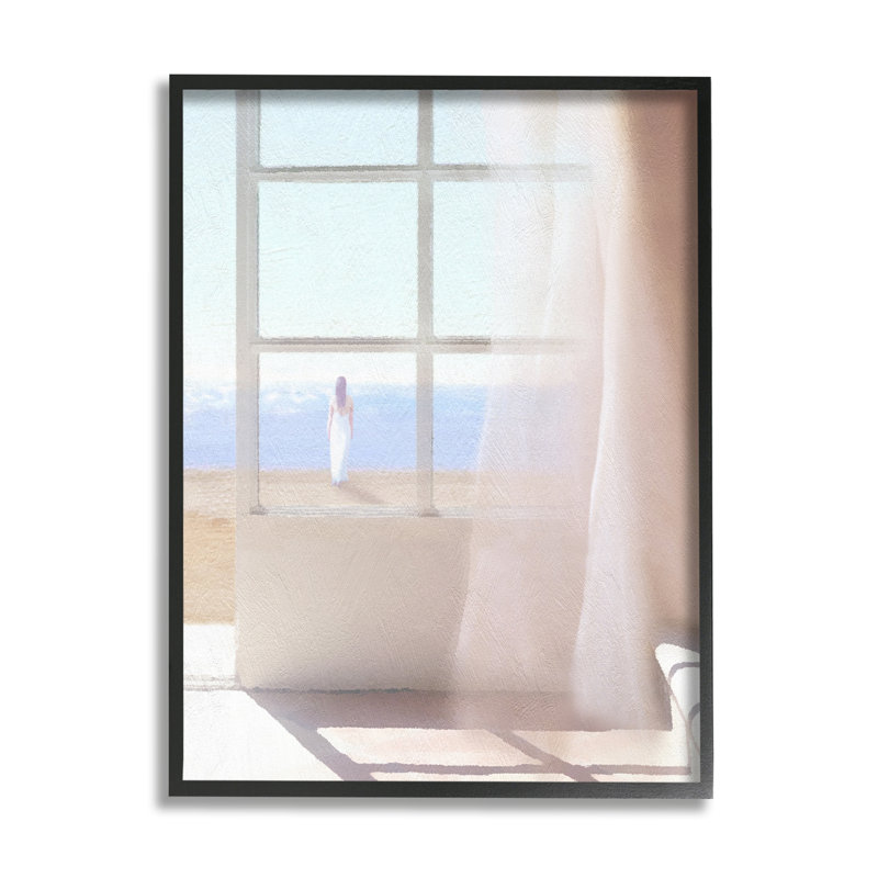 Femme apaisante au soleil sur la plage, en attente sur la plage, estampe numérique sur bois, art texturé par Noah Bay