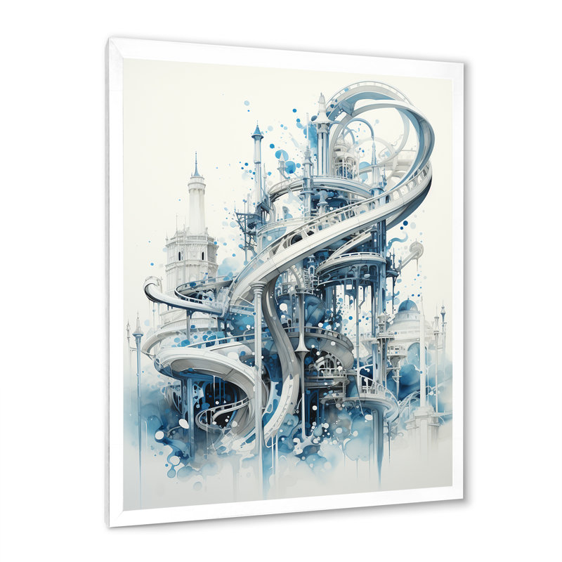 Rollercoaster Gravitys Dance - Cityscapes Wall Art Living Room, H 32 po x l 24 po x P 1 po, Cadre photo blanc