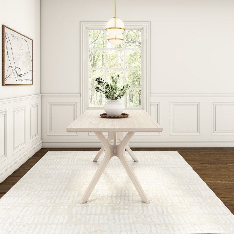 Muhsina Cross Leg Rectangular Dining Table, White Sand Wirebrush, 30"H x 72"W x 35.75"D