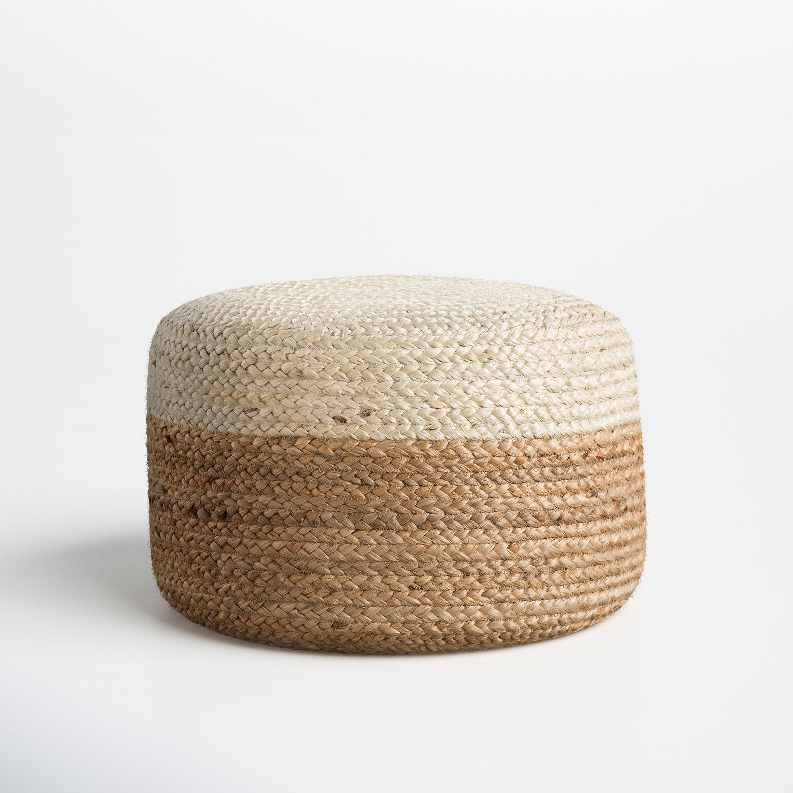Teele 18" Wide Round Pouf Ottoman, White/Beige