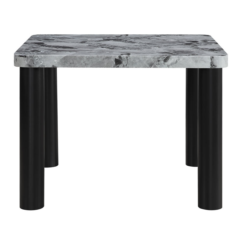 Table de salle à manger en faux marbre gris avec pieds noirs