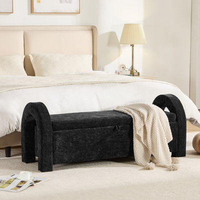 U-Shaped Curved Arm Chenille Storage Bench