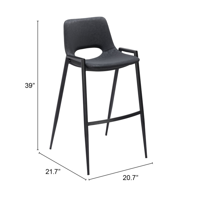 Desi Black Upholstered Counter Stool, Black, Black, Bar Stool (29.3" Seat Height)
