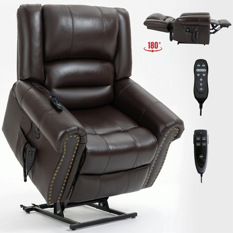 Eysan Power Lift Recliner Chair, Brown Genuine Leather