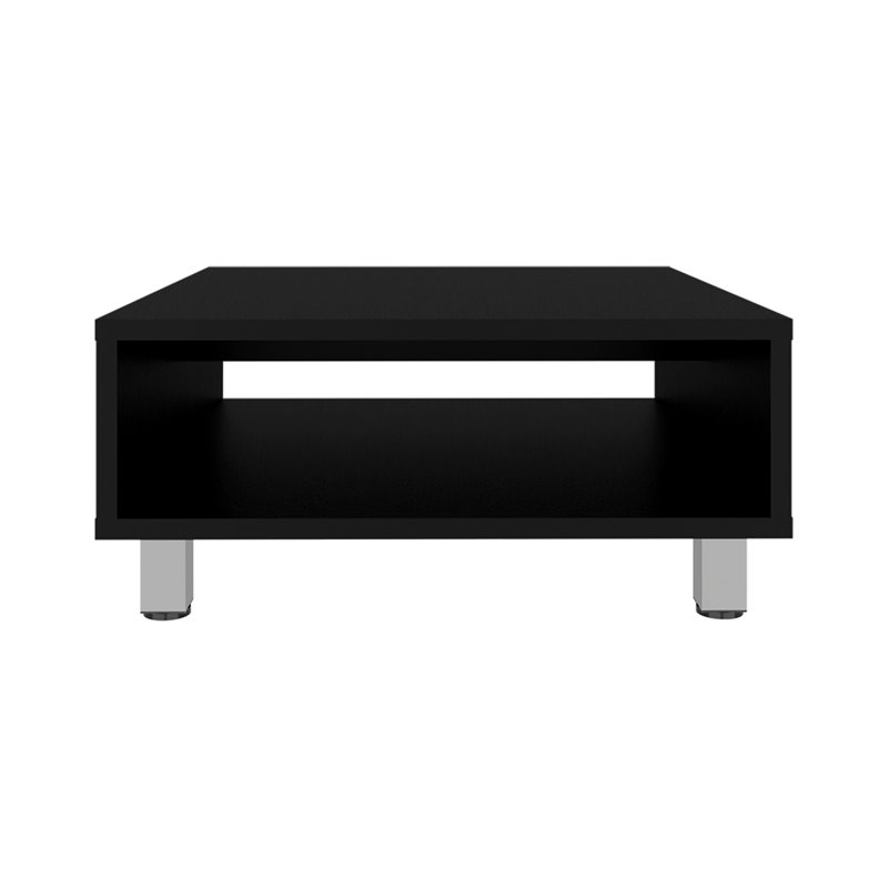 Table basse carrée minimaliste 10 po H avec rangement ouvert, Noir, noir, noir, noir