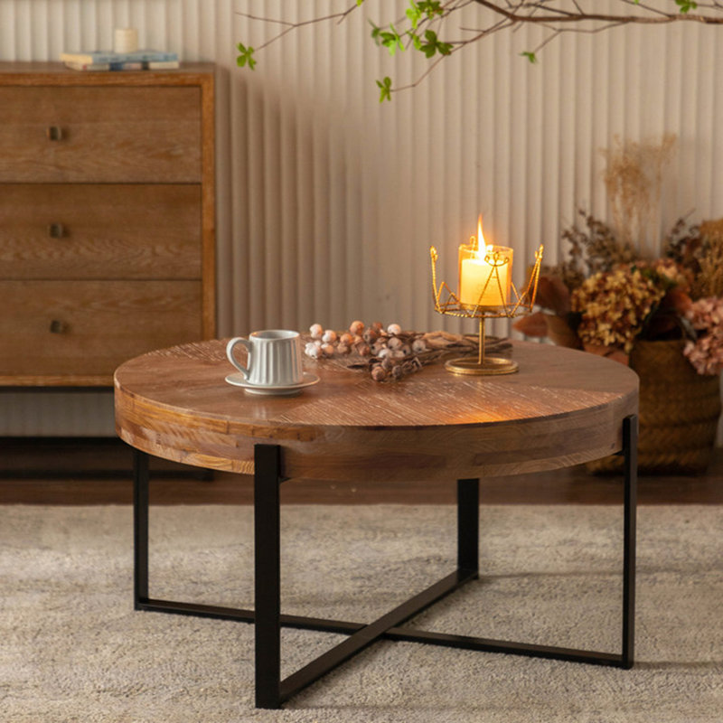 Round Coffee Table With Construction And Functionality, 17.72" H x 33.86" L x 33.86" W, Black