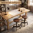 Altimari Swivel Pine Solid Wood Adjustable Height Counter Stool with Iron Frame