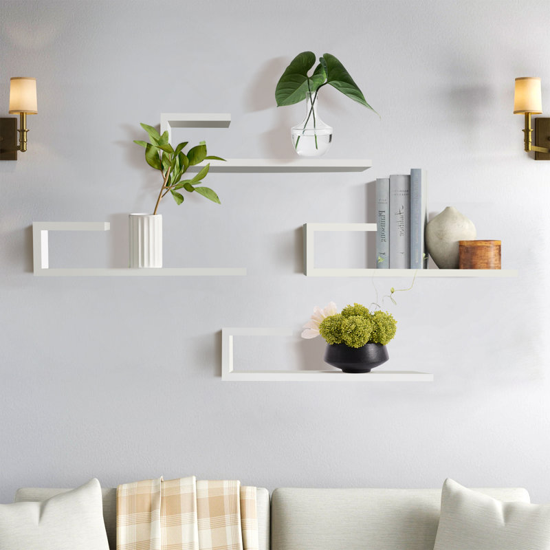 Leina Manufactured Wood L-Shaped Floating Shelves, White