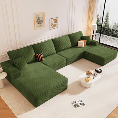 Canapé 135 po en forme de U avec repose-pieds, repose-pieds convertible, canapé-lit modulaire en velours côtelé pour salon, canapés en mousse à siège profond sans assemblage, méridienne orientée vers la gauche / la droite
