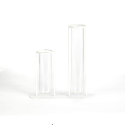 Support en fer blanc avec 2 vases en tube
