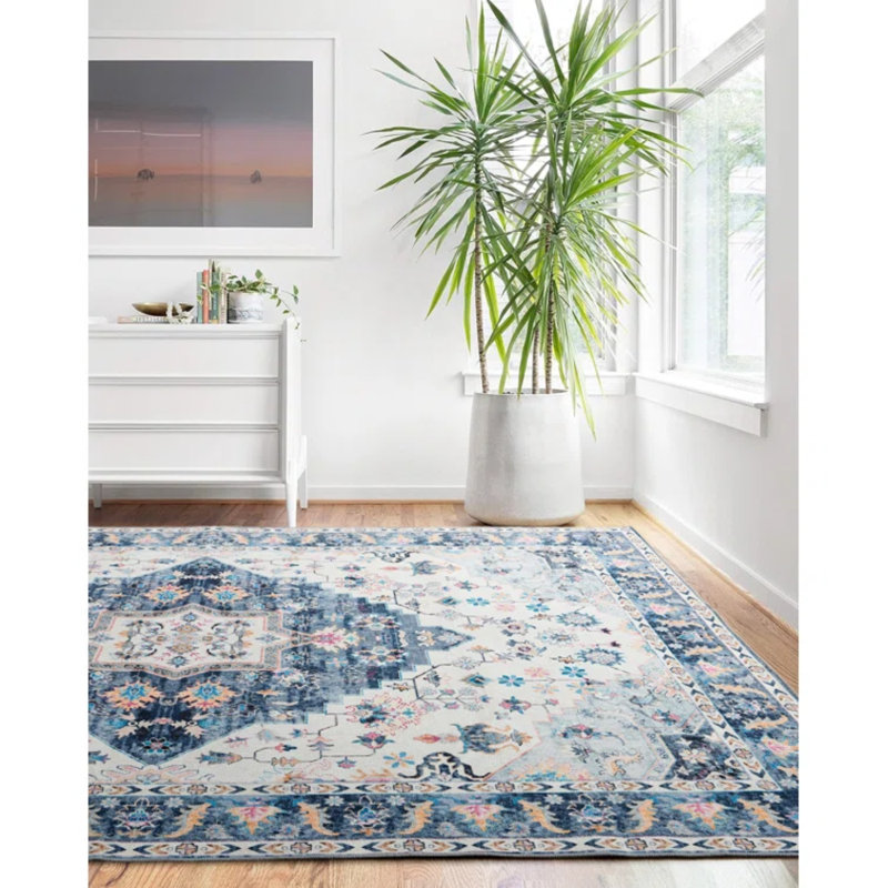 Carnegia Floral Area Rug, Blue , Rectangle 153 x 244 cm
