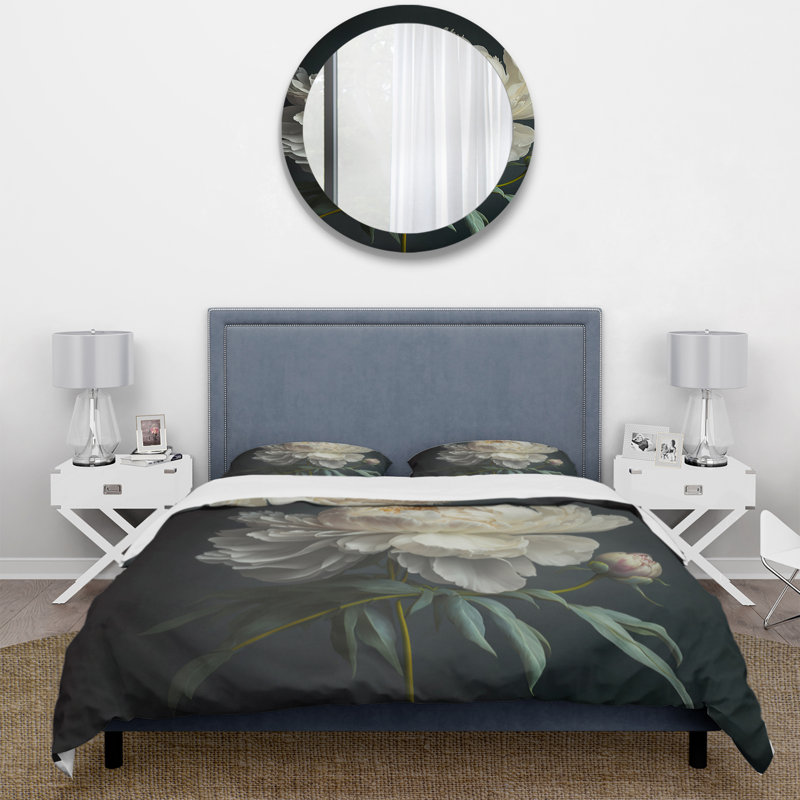 Ensemble de housse de couette Blooming White Peony V Bedding, Housse de couette pour très grand lit et 2 très