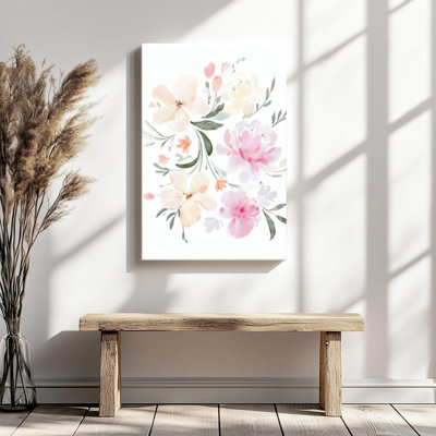 1Pc Framed Canvas Poster Print Floral Pattern, Watercolor Rendering, Soft and Romantic Style Wall Art, Wall Decor, Perfect for Room Decor Living Room