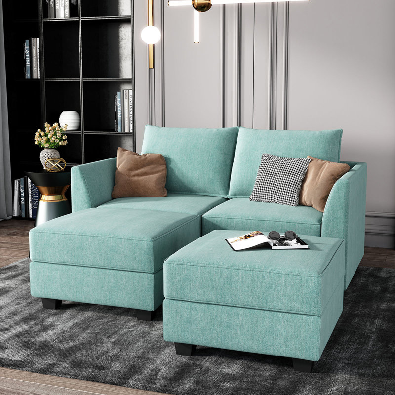 Canapé modulaire convertible avec méridienne réversible Manusite, Mélange de polyester bleu