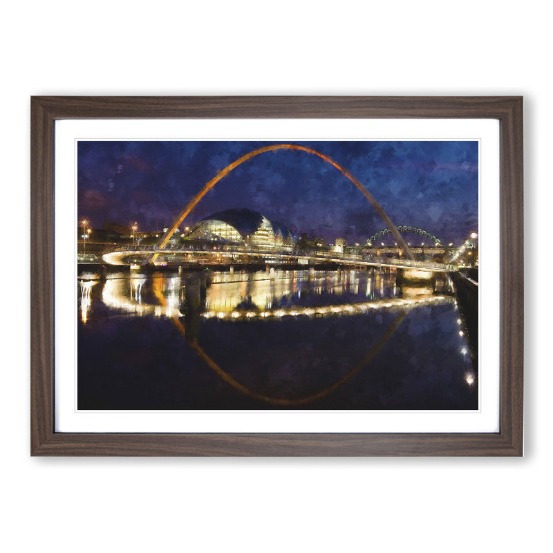 The Millennium Bridge in Newcastle - Picture Frame Graphic Art, Walnut Framed, 48cm H x 65cm W x 2cm D