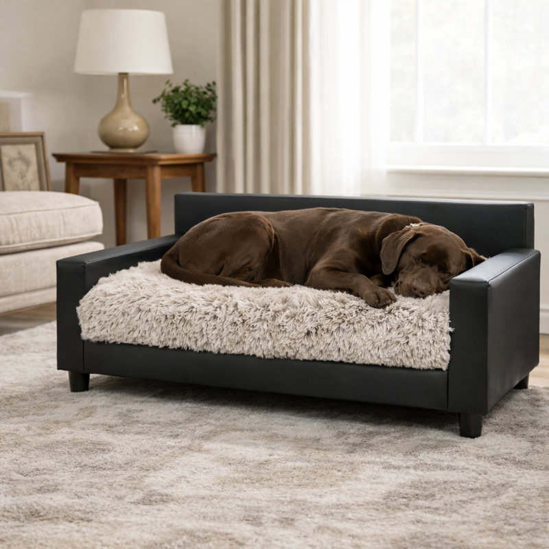 Canapé-lit orthopédique pour chien Dream Haven - Sable, Ivoire, Grand (H 16 po x l 40 po x P 26 po)