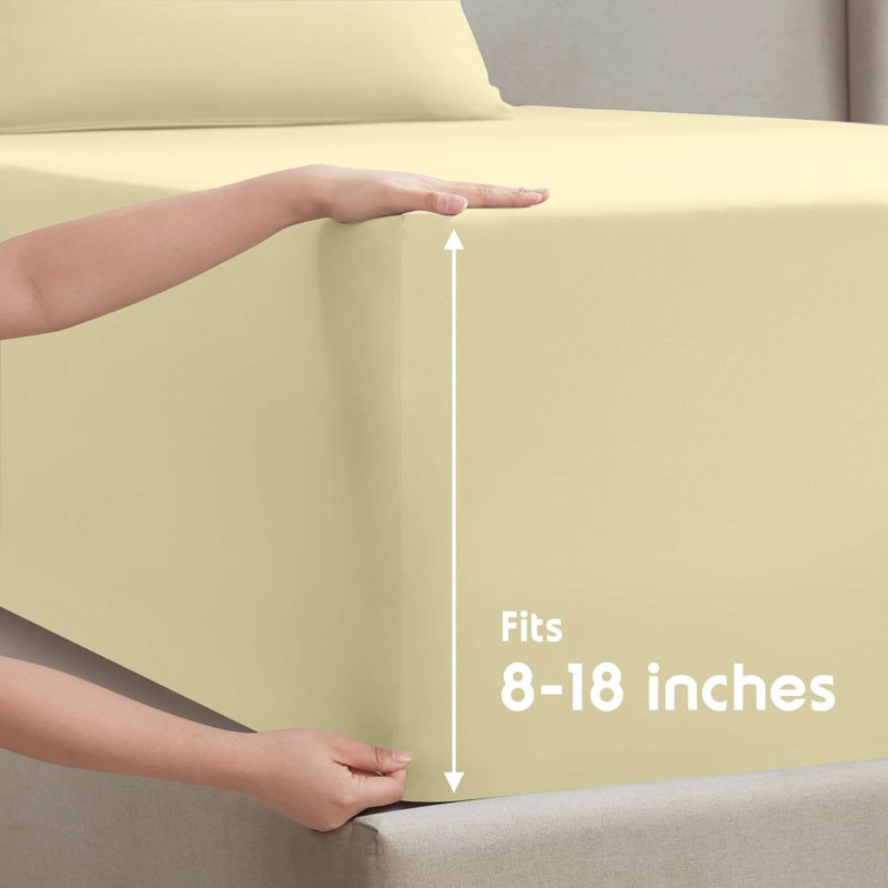 Hotel Collection Soft Breathable Bed Sheet Set with Deep Pocket Fitted Sheet, Ivory, RV Short Queen